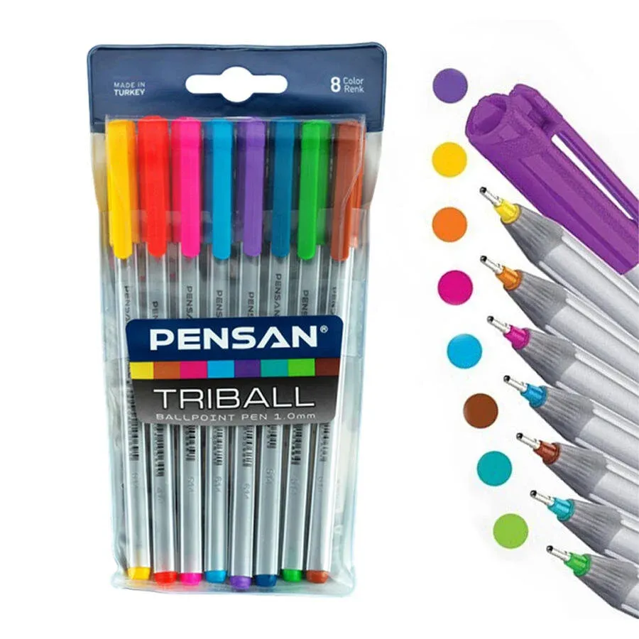 Pensan Triball Tükenmez Kalem Renkli 8'li Paket