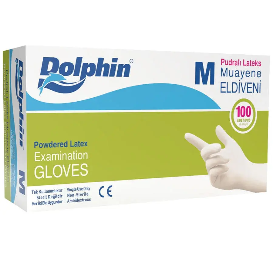 ELDİVEN MUAYENE DOLPHİN LATEX BEYAZ M - MEDİUM PUDRALI 100 LÜ TM-ELD-0149 KL 20